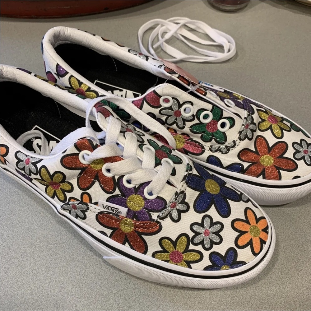 Vans Eras Platform Glitter Daisy Stacked Floral Rainbow Women’s 7 NWOB